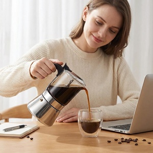 SEECIN AX633 <span class=keywords><strong>Cafetera</strong></span> Moka Moderna de Vidrio, Apta para Alimentos, con Certificación LFGB, de <span class=keywords><strong>3</strong></span>, 6 y 9 <span class=keywords><strong>Tazas</strong></span>, de <span class=keywords><strong>Acero</strong></span> <span class=keywords><strong>Inoxidable</strong></span>, Ecológica, con Tapa - Product Image 1