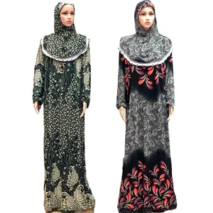 एमसी-1607 2022 नई डिजाइन उच्च गुणवत्ता वाली खिमार मुस्लिम ड्रेस हेडस्कार्फ़ के साथ जिल्बाब विंटेज फ्लोरल प्रिंटेड मुस्लिम अबाया इस्लामिक कफ्तान अबाया