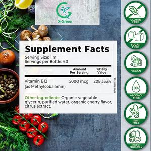 B-12 liquido vegano scende a 5000 Mcg di forza Extra Itamin B12 metilcobalamina liquida aumenta l'energia e l'umore integratore a base di erbe - Product Image 2