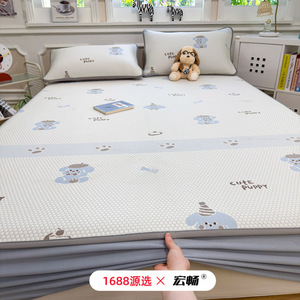 Hongchang Ice Silk Cooling Bedding Set 1.5m 1.8m Summer Cartoon <b>Fitted</b> <b>Sheet</b> Mattress Protector - Product Image 1