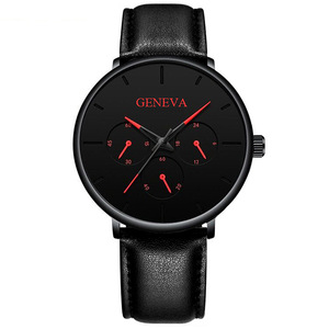 Venta caliente de tres ojos,. Los hombres de la correa de cuero de la PU de <span class=keywords><strong>Ginebra</strong></span> reloj de cuarzo con bajo precio relojes - Product Image 6
