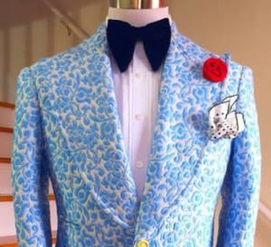 Abito da smoking da <span class=keywords><strong>uomo</strong></span> con stampa blu chiaro e mezza tela personalizzata - Product Image 4