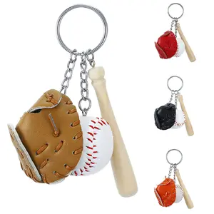 llavero de beisbol wooden creativo 3D Pu leather Mini Guantes De Softbol Juego De Deportes Beisbol Softbol