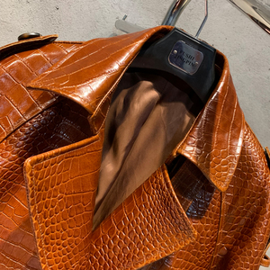 Cappotto Lungo <span class=keywords><strong>Marrone</strong></span> Stile <span class=keywords><strong>Trench</strong></span> in Vera <span class=keywords><strong>Pelle</strong></span> da <span class=keywords><strong>Donna</strong></span> per l'Autunno - Product Image 3