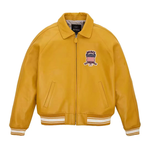 Chaquetas de hombre Avirex de cuero genuino con piel de cordero francesa y solapa de piel de oveja chaqueta universitaria para hombre - Product Image 1