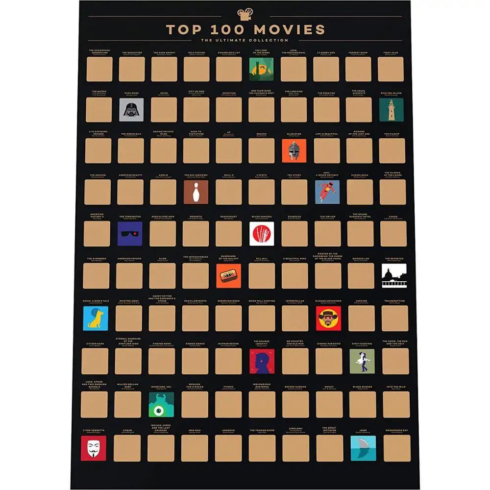 Nieuwe Collectie Scratch Off Emmer Lijst 100 Must See Films Poster Door Gezaghebbende Data