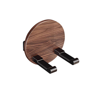 Support mural pour sèche-cheveux en bois de noyer, support de rangement rond sans perçage pour salle de bain, noir classique - Product Image 5