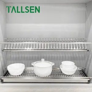 TALLSEN Stainless Steel kitchen cabinets accessories storage double deck bowl dish rack