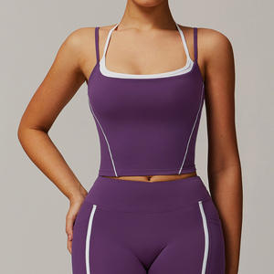 Sans manches deux pièces Gym Wear nouveau Design contraste couleur dos nu licou débardeur respirant Fitness entraînement extensible réservoir avant - Product Image 3