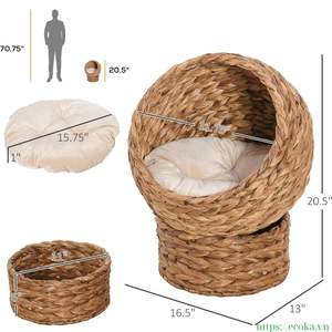 Vente chaude Cage pour animaux de compagnie en jacinthe d'eau tissée à la main, écologique, imperméable, avec coussin doux pour chats, design rectangulaire solide, Vietnam - Product Image 2