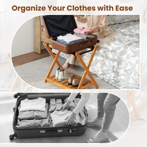 Walnut Folding <b>Suitcase</b> Stand with <b>Storage</b> with Shoe Shelf Shelf Acacia Wood Frame Folding <b>Suitcase</b> Stand for Guest Room - Product Image 5