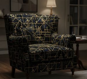 Tissu d'ameublement imprimé géométrique abstrait doré au mètre, textile moderne de luxe à motif métallique pour canapé, chaise et coussin - Product Image 4