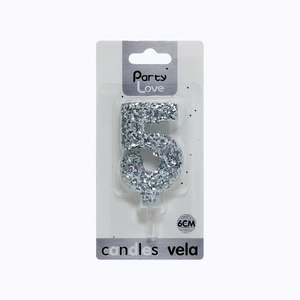Party Love <b>Candle</b> Number 5 Silver Glitter 6Cm Birthday Cake Decoration - Product Image 4