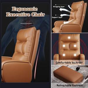 Chaise de <span class=keywords><strong>bureau</strong></span> en cuir marron clair à dossier haut, souple et confortable à point de massage, avec dossier inclinable <span class=keywords><strong>chauffant</strong></span> - Product Image 4