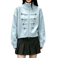 Cardigan court en maille pour femme, col montant, boutons sur le devant, design unique, pull décontracté, vêtement d'extérieur