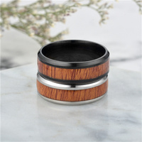 Noir Hommes Anneau Bois Incrustation En Acier Inoxydable Anneaux 8mm Vintage En Bois Anneau De Mariage Fiançailles Bijoux En Gros Punk Unique