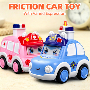 Camion de pompiers de dessin animé à friction, <span class=keywords><strong>jouet</strong></span> pour enfants, véhicule à inertie à pression et à pousser avec expressions variées, <span class=keywords><strong>jouet</strong></span> d'intérieur - Product Image 1
