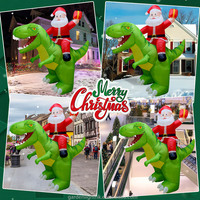 Décoration de jardin géante de Noël personnalisée, gonflable, imperméable, lumineuse, écologique, 9x8 pieds, Père Noël à dos de dinosaure pour fête de vacances