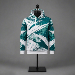 Sudadera con Capucha para Hombre, Verde y Blanca, Estampado Abstracto, Corte Regular, Informal, Otoñal, Tejida en Poliéster, Transpirable, con Bolsillos - Product Image 1