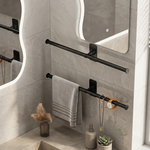 Black Bathroom <b>Towel</b> Bar <b>Rack</b> Modern Wall Mounted Multi Layer <b>Towel</b> Storage Holder Premium Metal <b>Towel</b> <b>Rack</b> for Bathroom Wall - Product Image 1