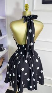 GX8842 ファッション 2025 セクシー ホルターネック ディープVネック ウェーブポイントプリント ミニドレス 夏 レディース カジュアル エレガント ノースリーブドレス - Product Image 2