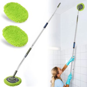Limpiador de pared, fregona de pared de 66 pulgadas con mango largo, fregona de polvo de techo con 15 postes de extensión de codo que ahorran trabajo, plumero de zócalo - Product Image 1
