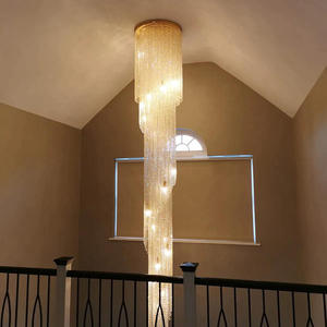 Lampadario a spirale in acciaio inossidabile di lusso, lungo, in cristallo, per scale, con personalità rotante, decorativo per villa e sala da pranzo - Product Image 1