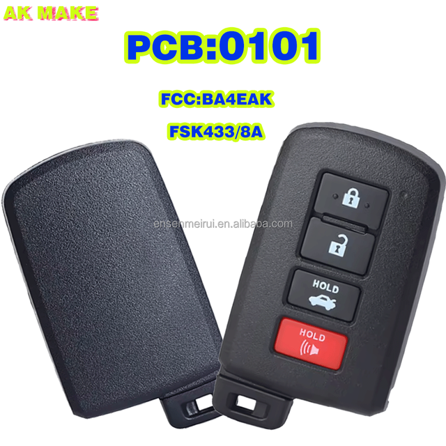 Hot Sale Keyless Go Smart Remote Vehicle Key Fob FSK 433mhz 0101 FCCID BA4EAK with 8A Chip 4 Buttons for Camry