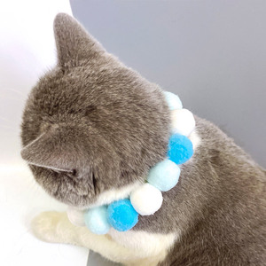 Magnifique collier pompon pour animaux de compagnie, bleu et blanc doux, pour petits chiens et chats, accessoire pour animaux de compagnie toutes saisons - Product Image 2
