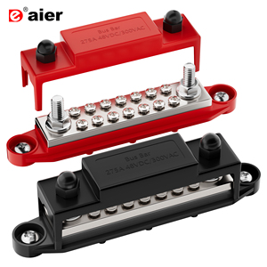 Barra de Distribución de Energía de Cobre 275A, 2 Postes M8 y 14 Tornillos M4, para Sistemas Solares, Automotrices y Marinos - Product Image 1