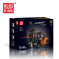 MOULD KING 17044 Blocs de construction de chariots élévateurs à fourche techniques RC, jouets d'ingénierie orange pour garçons