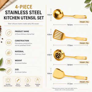 Ustensiles de cuisine miniatures modernes pour enfants : Cuillère en acier inoxydable, spatule à frire, passoire, vaisselle durable - Product Image 2