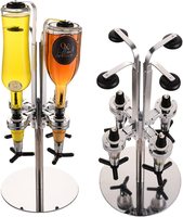 Distributeur Rotatif de Liqueur à 4 Bouteilles en Métal, Shaker à Cocktails, Support à Vin avec Distributeur de Shots d'Alcool pour Barman