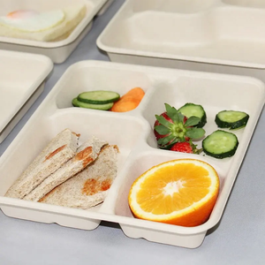 Nampan makanan rumah sakit sekolah 4 kompartemen piring Biodegradable tebu Bagasse sekali pakai untuk makan siang dan makan malam - Product Image 2