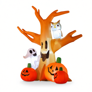 Arbre d'Halloween gonflable avec hibou, fantôme et citrouilles, décoration de jardin extérieure en PVC pour décorations festives - Product Image 1