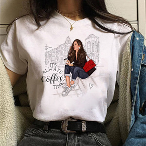 Của phụ nữ Phương thức in màu trắng cổ tròn đồng bằng T-Shirt Cô gái của mô hình giản dị Ngắn Tay Áo phụ nữ trống giá rẻ lỏng xu hướng đường phố T-Shirt - Product Image 3