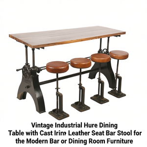Vintage Industrial Hure Dining <b>Table</b> with Cast Iron Leather Seat <b>Bar</b> Stool for the Modern <b>Bar</b> or Dining Room Furniture - Product Image 1