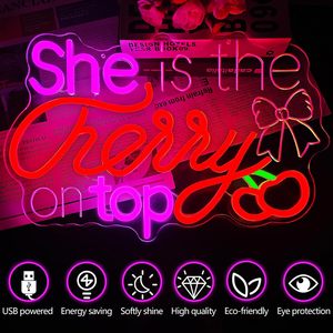 She's Cherry on Top Enseigne au néon pour décoration murale Décorations de fête Cherry Enseigne au néon <span class=keywords><strong>Led</strong></span> Dimmable Custom Neon Lights - Product Image 2