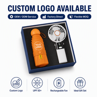 Set Hadiah Promosi Logo Kustom Payung dengan Kipas Mini Genggam untuk Acara Bisnis Korporat dalam Kotak Hadiah Elegan