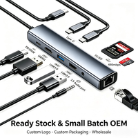 Hub USB 10 ports avec station d'accueil multiport USB 3.0 Type-C pour prise audio 2.0 3.5 mm, pas de prise secteur requise, en alliage d'aluminium, en stock