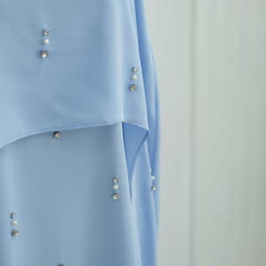 Vestido Largo Leduo Personalizado de Lujo con Mangas Tipo Capa en Azul Claro y Adornos - Elegante Vestido de Noche Formal - Product Image 3