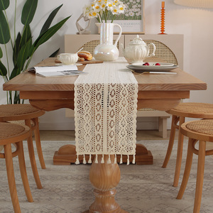 Retrò merletto da tavolo Runner decorazione di nozze Polycotton nappa bordo merletto Runner per doccia nuziale tavolo da pranzo casa Deco - Product Image 2