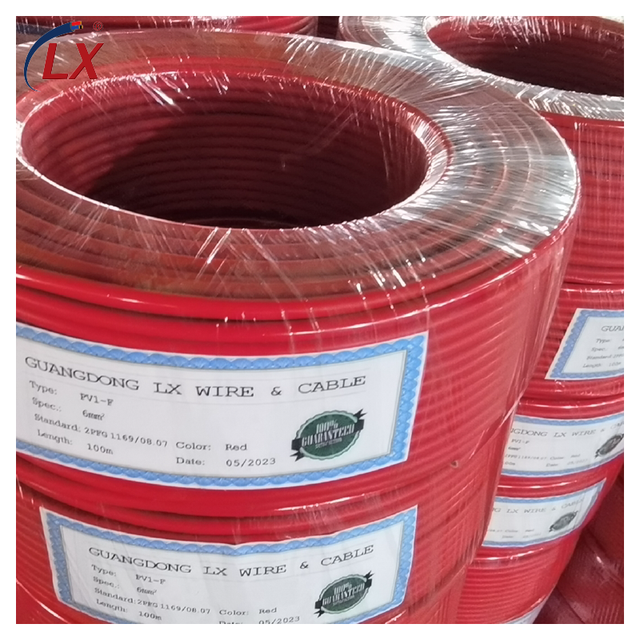 LX Industrial DC Solar PV Cable Tinned Copper Conductor XLPO Insulation 4-16MM2 Red Black CE ROHS for PV1-F
