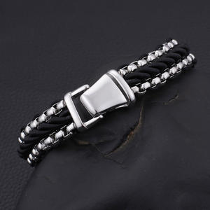 KALEN <span class=keywords><strong>In</strong></span> Pelle <span class=keywords><strong>In</strong></span> Acciaio Inox Placcatura <span class=keywords><strong>In</strong></span> Argento Braccialetti di Fascino Per Gli Uomini - Product Image 4