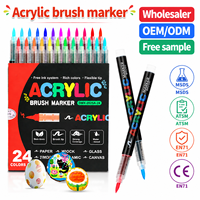 Marqueurs acryliques professionnels à pointe pinceau, 24 couleurs, à base d'eau, grande capacité, ensemble de stylos marqueurs acryliques pour la peinture artistique, fournisseur