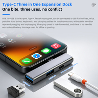 Adaptateur d'extension USB-C vers 60W et hub USB, hub USB-C à angle droit de 90 degrés, station d'accueil 3-en-1, adaptateur de charge rapide PD 60W