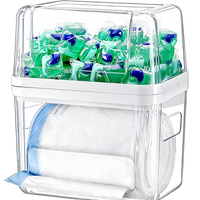 Distributeur de sacs poubelles et conteneur de dosettes 2-en-1 rectangulaire en plastique transparent avec couvercles amovibles, boîte de rangement en acrylique pour cuisine et garde-manger
