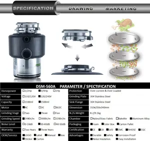 Dengshang descartador de resíduos alimentares, máquina de processador de lixo para pia doméstica