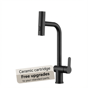 صنبور متعدد الوظائف قابل للسحب مع رأس دش للماء الساخن والبارد، صنابير من الفولاذ المقاوم للصدأ الأسود بمقبض واحد وفتحة واحدة للمطبخ - Product Image 1