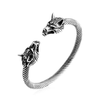 Bracelet Classique pour Homme en Acier Inoxydable Plaqué Argent Antique, Torsadé avec Tête de Dragon, Bijou Tendance